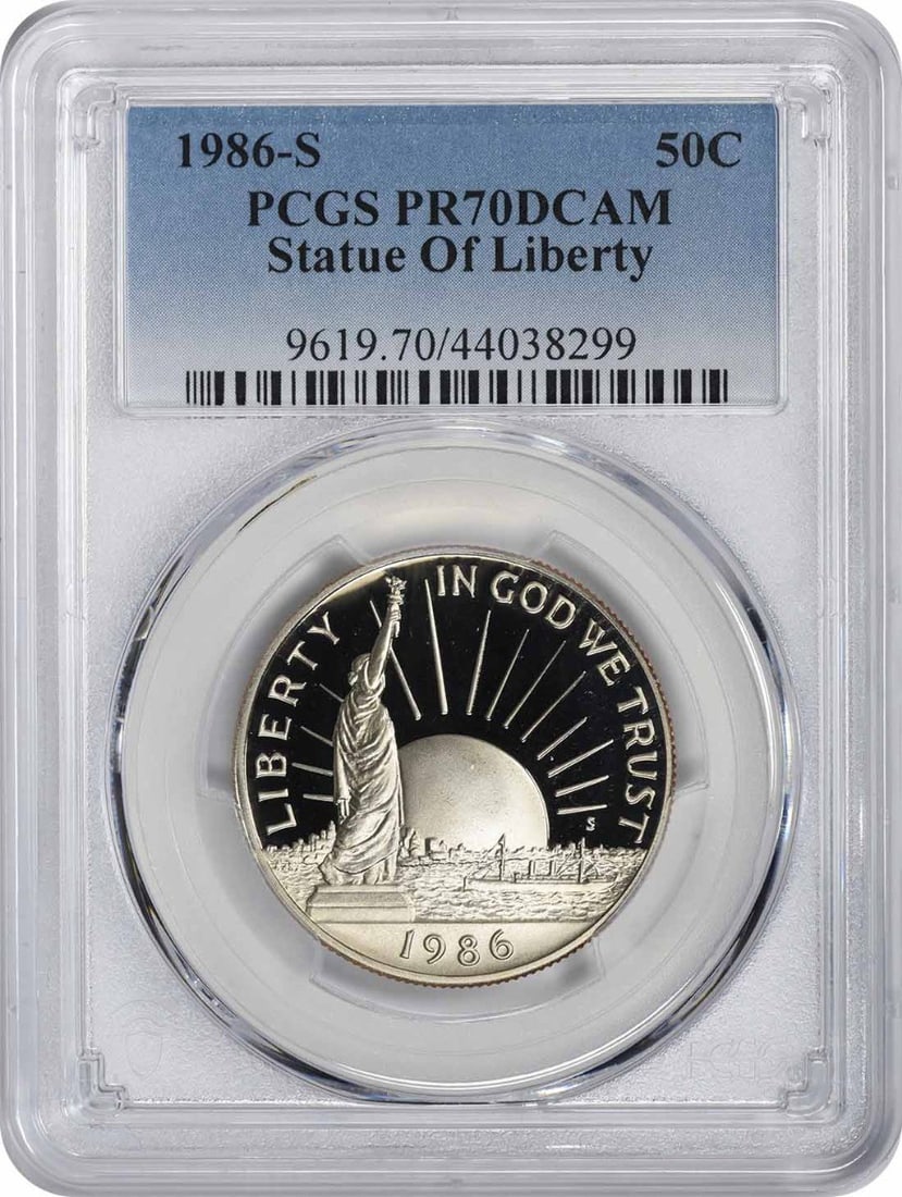 PCGS PR70DCAM 1986-S Statue of Liberty Proof Commemorative Half Dollar: PCGS PR70DCAM 1986-S Statue of Liberty Proof Commemorative Half Dollar 1986-S Statue of Liberty commemorative half dollar certified by PCGS and struck in proof format. This uncirculated pre-owned coin