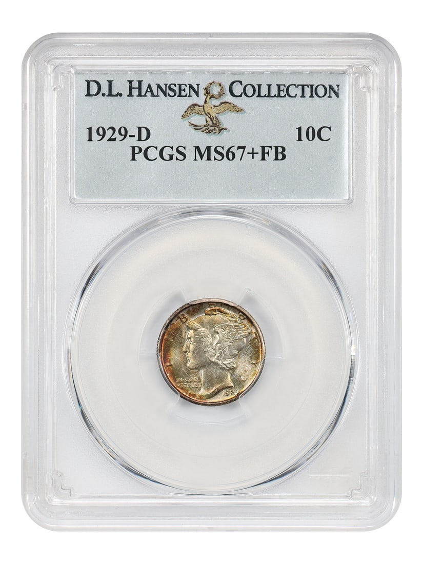 PCGS MS67+FB 1929-D Mercury Dime 10C ex D.L. Hansen (1 of 4)