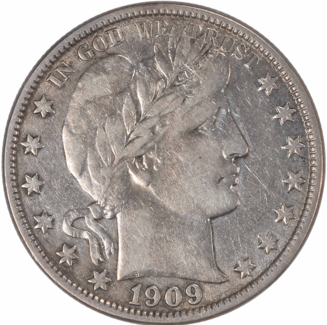 1909 O 50C Barber Half Dollar Silver EF Circulated Uncertified: 1909 O 50C Barber Half Dollar Silver EF Circulated Uncertified 1909-O Barber silver half dollar in circulated Choice EF condition. This uncertified United States 50C coin is a pre-owned example of the