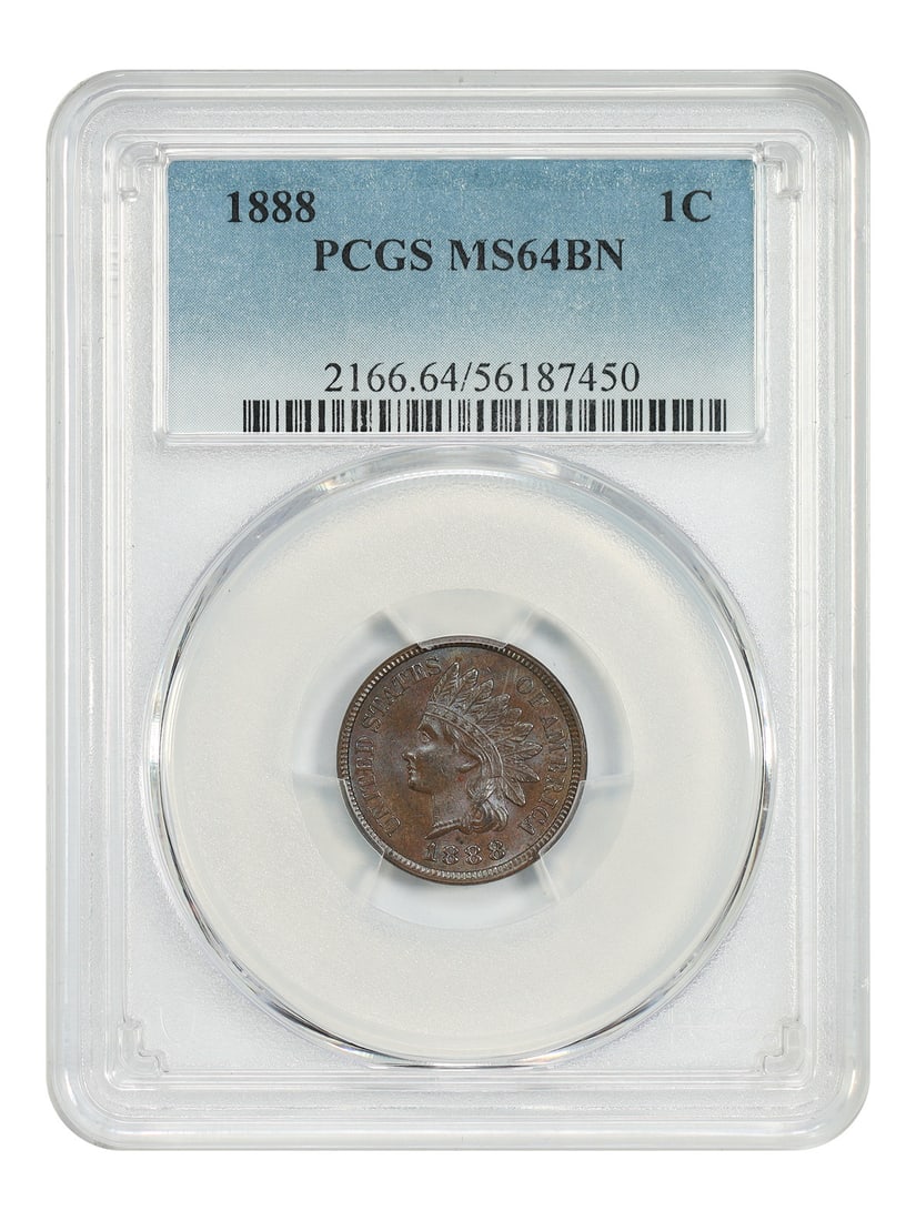 Indian Cent 1888 1C PCGS MS64BN: Indian Cent 1888 1C PCGS MS64BN 1888 Indian Cent certified by PCGS in MS64BN grade. This uncirculated pre-owned coin was struck in Philadelphia and features a brown color designation. Specifications D