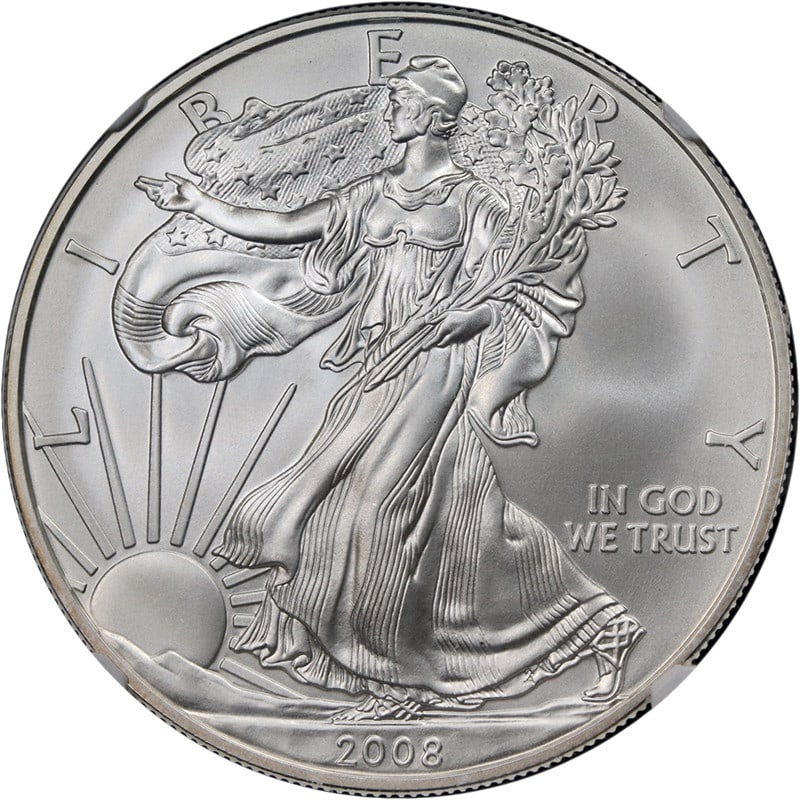 NGC MS70 2008-W American Silver Eagle $1 Reverse 2007 Variety (1 of 4)