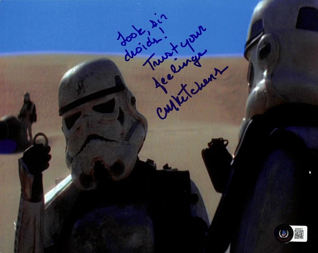 Beckett authenticated 8x10 Star Wars Stormtrooper photo signed by Colin Michael Kitchens: Beckett authenticated 8x10 Star Wars Stormtrooper photo signed by Colin Michael Kitchens This 8x10 color photograph from Star Wars: A New Hope is personally signed by Colin Michael Kitchens, who voice