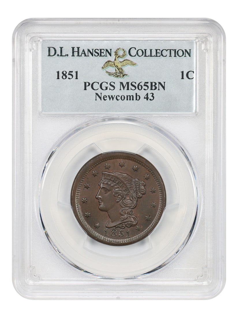 1851 Braided Hair Cent PCGS MS65BN Newcomb 43 ex D.L. Hansen (1 of 4)