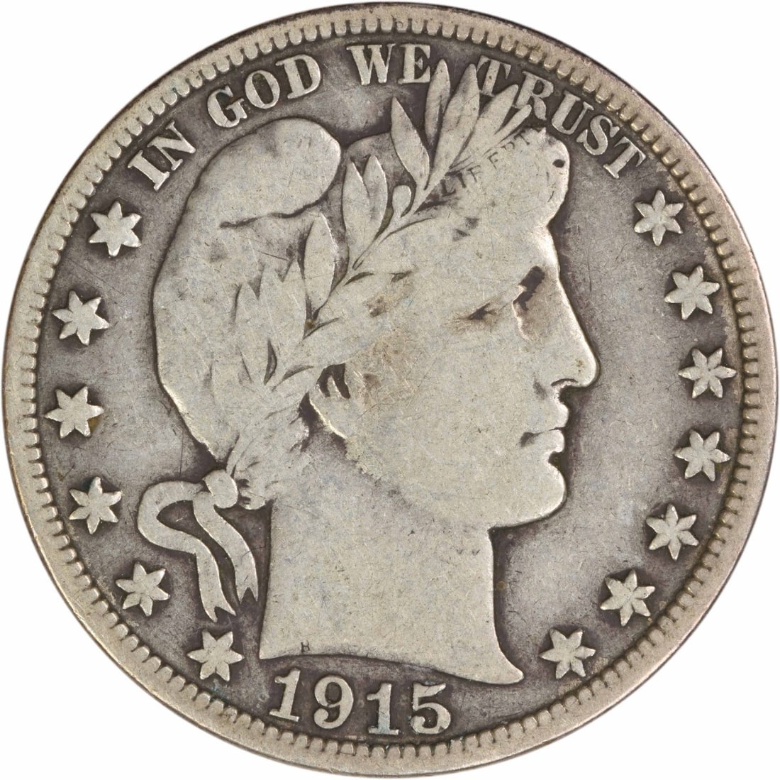 1915 United States Barber 50C Silver Half Dollar Grade F Uncertified: 1915 United States Barber 50C Silver Half Dollar Grade F Uncertified 1915 Barber Half Dollar coin in circulated, pre-owned condition. This uncertified example is graded F and struck in silver with a 5