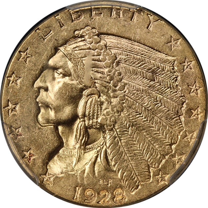 PCGS MS62 1928 Gold Quarter Eagle Indian Coin United States (1 of 4)