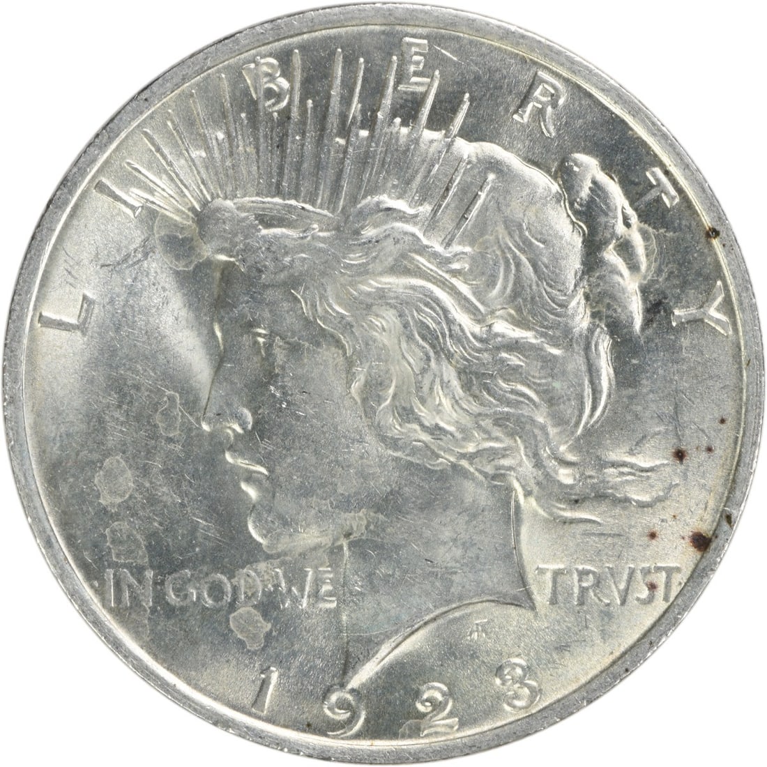 1923 Uncertified Peace Dollar Silver $1 Uncirculated MS63: 1923 Uncertified Peace Dollar Silver $1 Uncirculated MS63 1923 Peace Silver Dollar in uncirculated, choice BU condition. This pre-owned United States $1 coin is uncertified and identified as KM 150. S