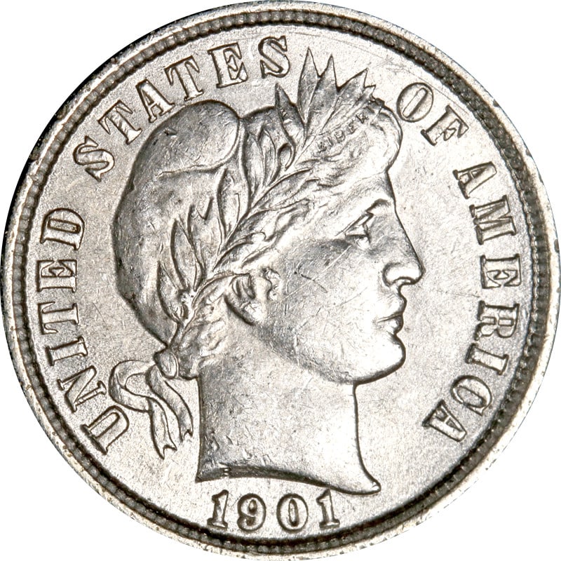 United States 1901 P Barber Silver Dime Coin (1 of 2)