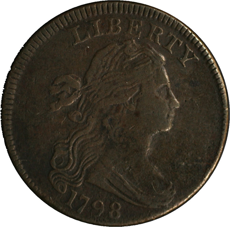 1798 Large Cent Copper VF/XF Detail Eye Appeal S.157 R.2: 1798 Large Cent Copper VF/XF Detail Eye Appeal S.157 R.2 This 1798 Large Cent is a remarkable piece with a grade of VF/XF Detail, showcasing decent eye appeal. The coin is composed of copper and is cl