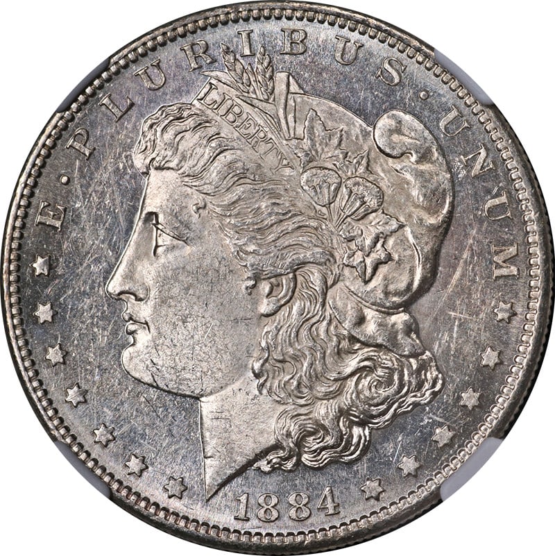 NGC AU58 1884-S San Francisco Morgan Silver Dollar: NGC AU58 1884-S San Francisco Morgan Silver Dollar Discover the beauty of the 1884-S Morgan Silver Dollar, a classic piece of American numismatics. This coin, certified by NGC with a grade of AU58, sh