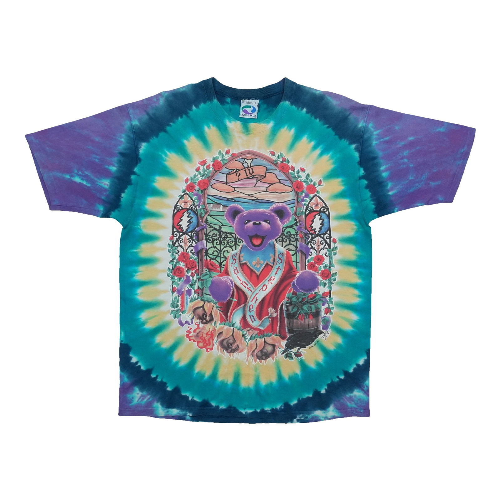 Grateful Dead 1998 tie dye bear stained glass cotton shirt (1 of 5)