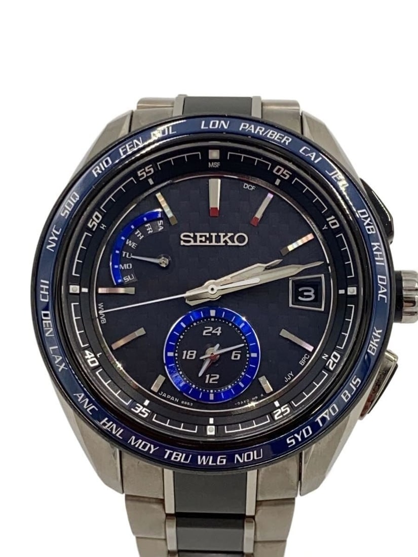 Seiko Brightz Navy Stainless Steel Men's Wristwatch: Seiko Brightz Navy Stainless Steel Men's Wristwatch This SEIKO Brightz 8B63-0AN0 men's wristwatch features a navy dial and a stainless steel case and band. Made in Japan, the watch is designed for men