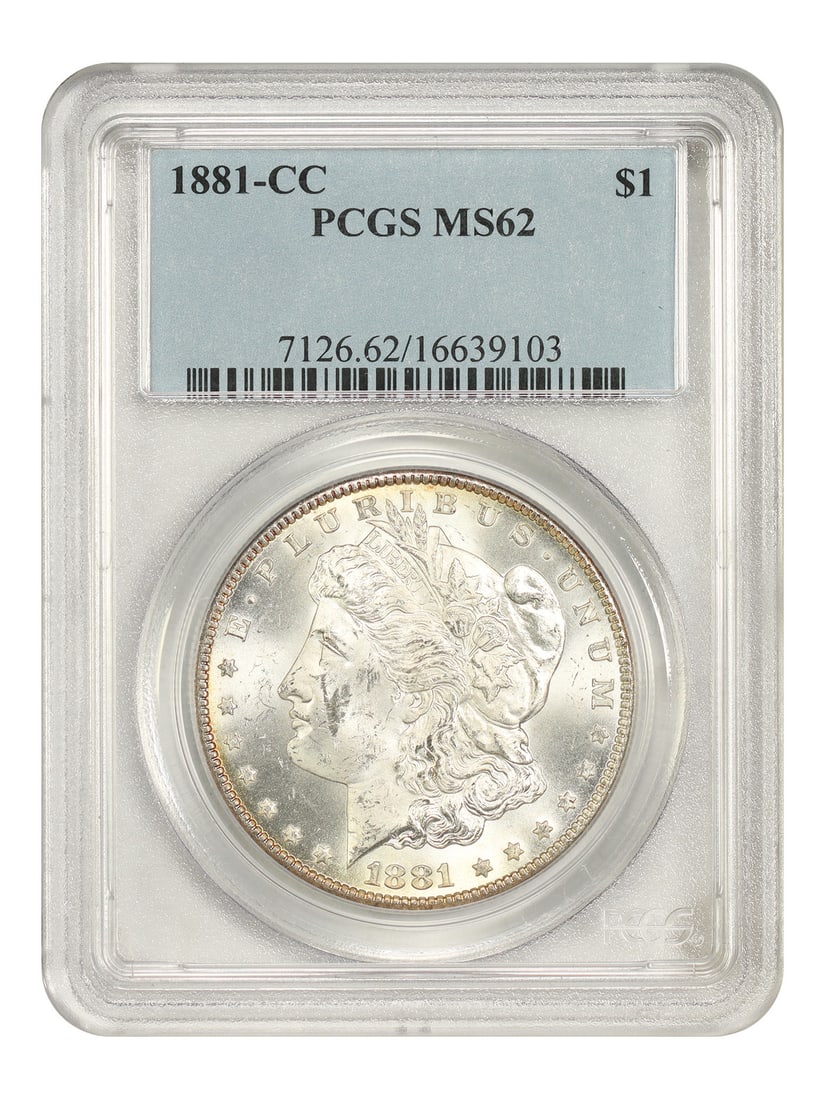 1881 Carson City Morgan Silver Dollar PCGS MS62 $1 Coin: 1881 Carson City Morgan Silver Dollar PCGS MS62 $1 Coin 1881-CC Morgan Dollar certified by PCGS as MS62. This uncirculated Carson City issue is a popular Better CC-Mint Dollar. Only 296,000 pieces wer