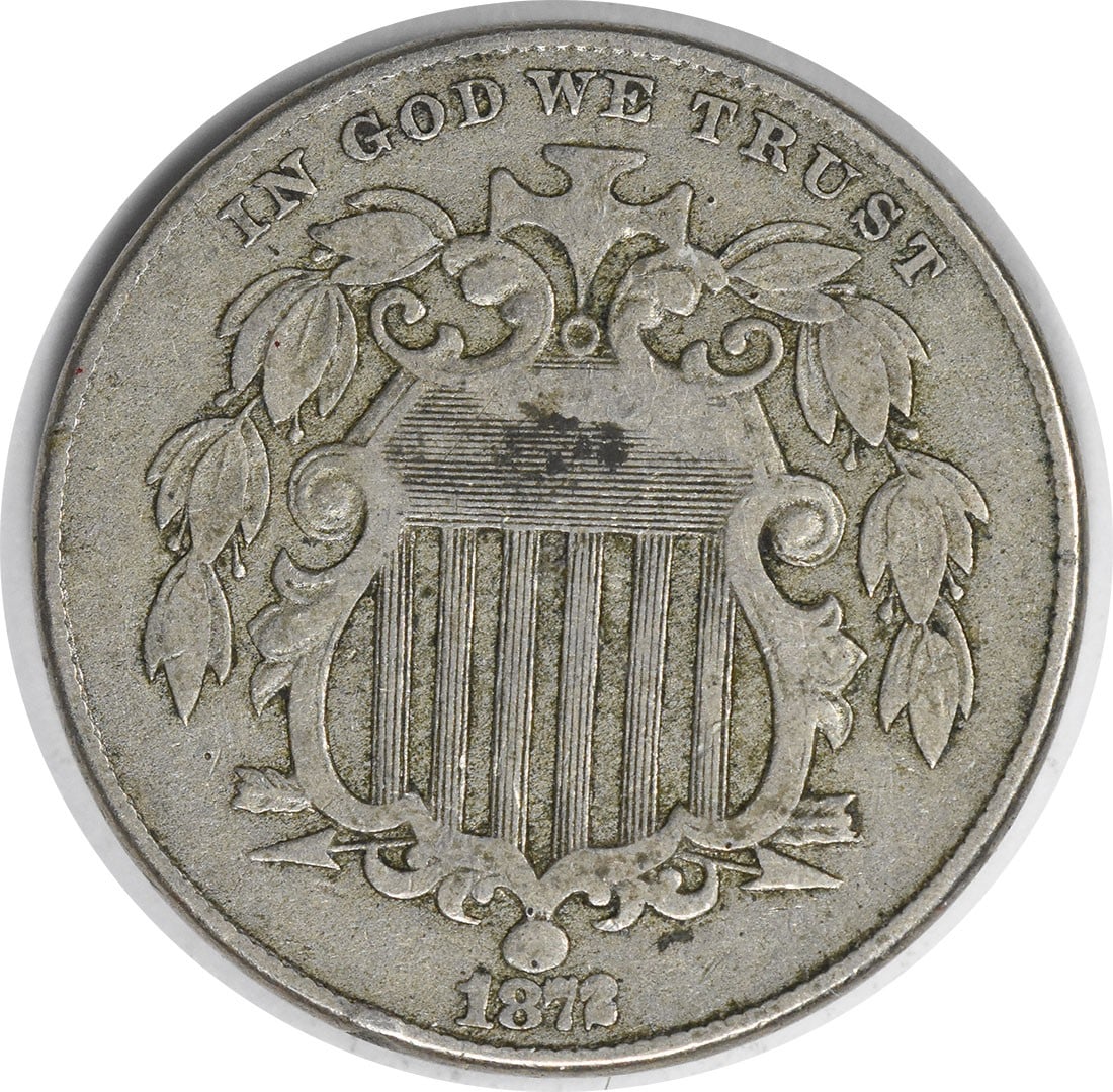 1872 5C Shield Nickel VF Philadelphia Uncertified: 1872 5C Shield Nickel VF Philadelphia Uncertified 1872 Shield Nickel 5C coin in circulated VF grade. This uncertified United States coin features the Shield design by James Barton Longacre and is offe