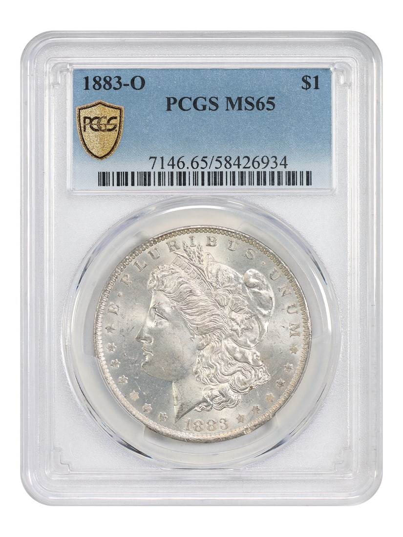 PCGS MS65 1883 O Morgan Silver Dollar $1: PCGS MS65 1883 O Morgan Silver Dollar $1 1883-O Morgan Dollar certified by PCGS in MS65 grade. This uncirculated example was struck at the New Orleans Mint, which struggled to produce Morgan dollars w