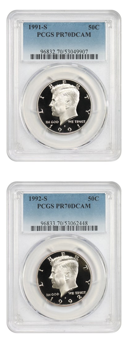 2 PCGS PR70DCAM Kennedy Half Dollar 50C Coins 1991-S (1 of 2)
