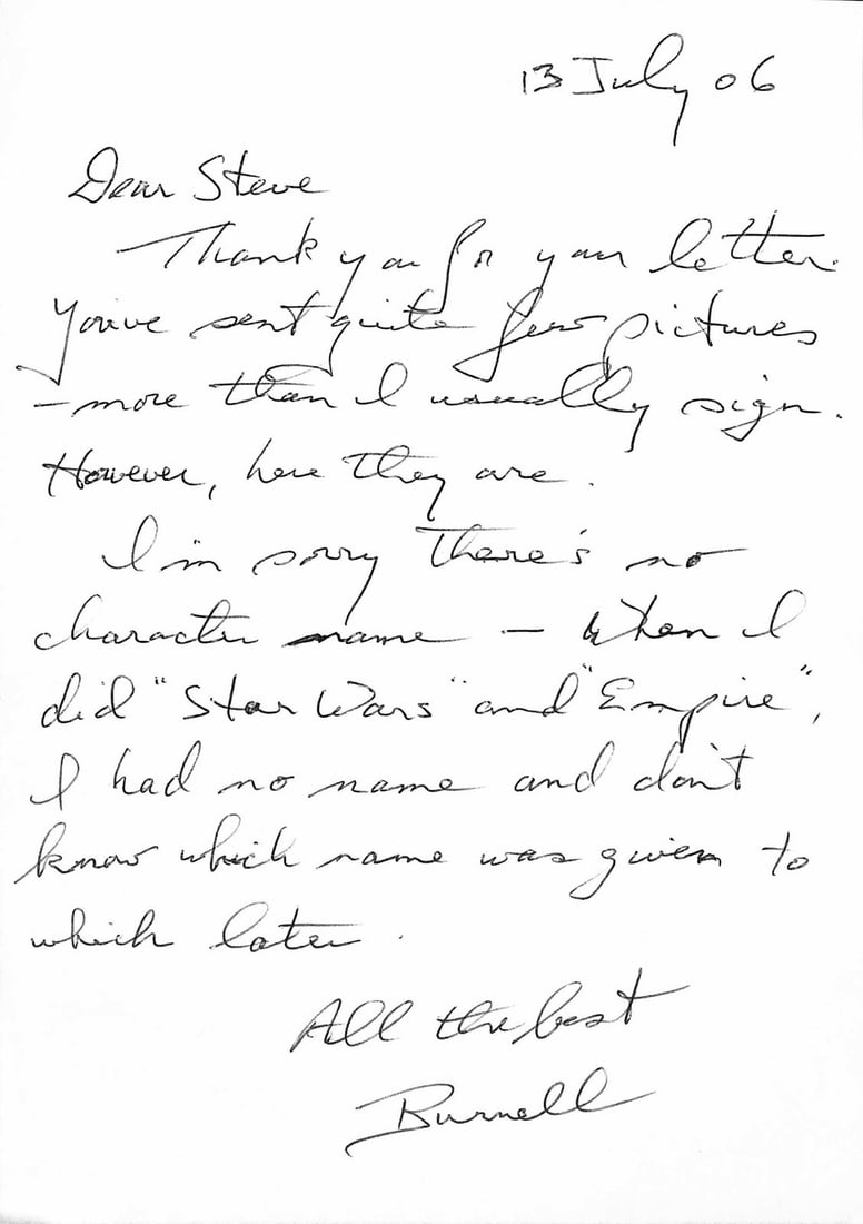 Rare Burnell Tucker Handwritten Letter Star Wars Autographed Beckett Authenticated: Rare Burnell Tucker Handwritten Letter Star Wars Autographed Beckett Authenticated This rare, handwritten and signed letter from Burnell Tucker (1930-2019) is a unique piece of Star Wars memorabilia. 