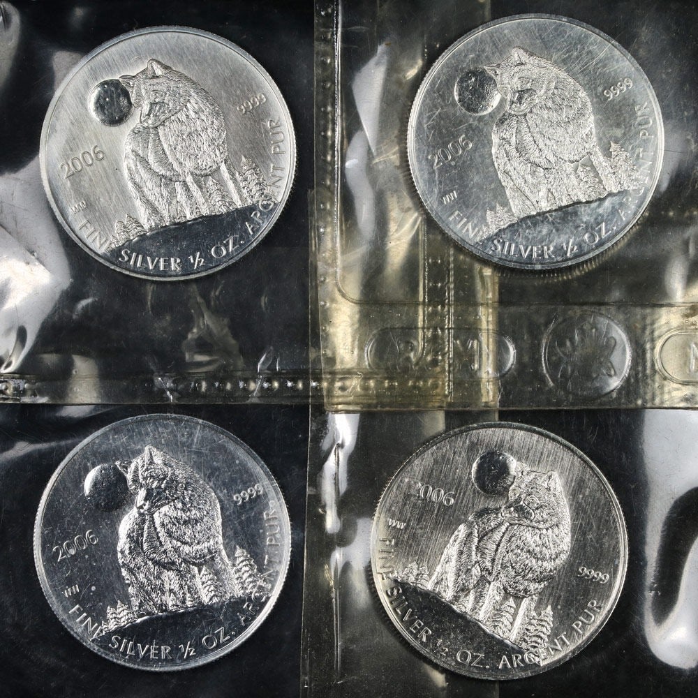 2006 Canada Timber Wolf 4 Half Ounce Silver $1 Coins Sealed (1 of 2)