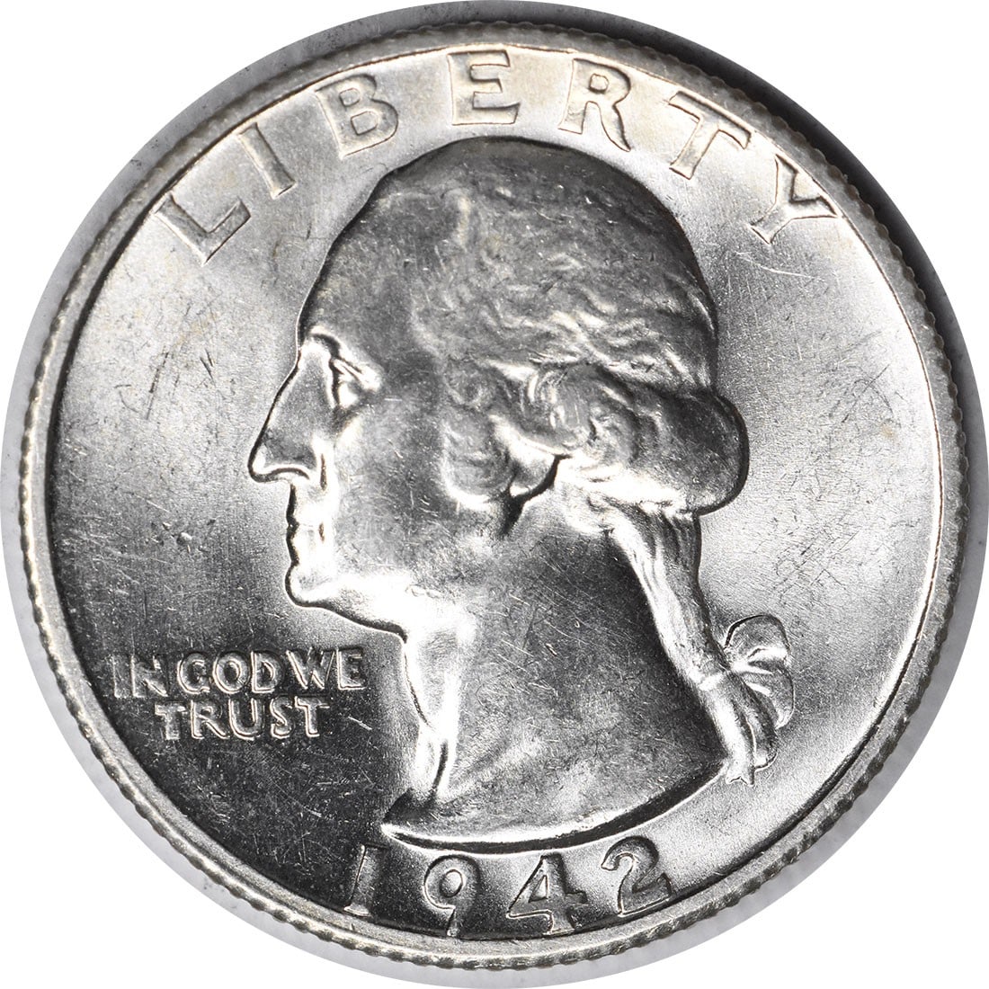 1942-S Silver Washington Quarter Choice BU Uncertified: 1942-S Silver Washington Quarter Choice BU Uncertified This is a 1942 Washington quarter struck in silver, graded Choice Brilliant Uncirculated (BU). The coin is uncertified and was minted in the Unit