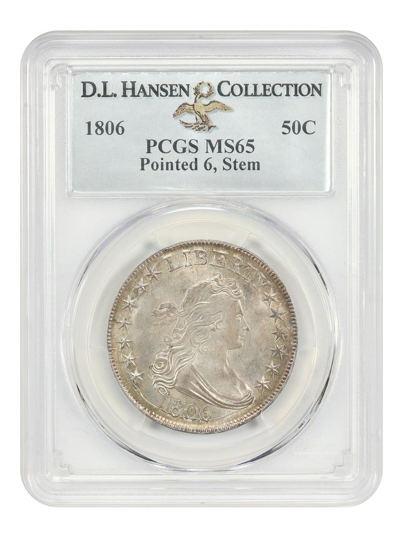Draped Bust Half Dollar 1806 50C PCGS MS65 Pointed 6 Stems ex D.L. Hansen (1 of 4)