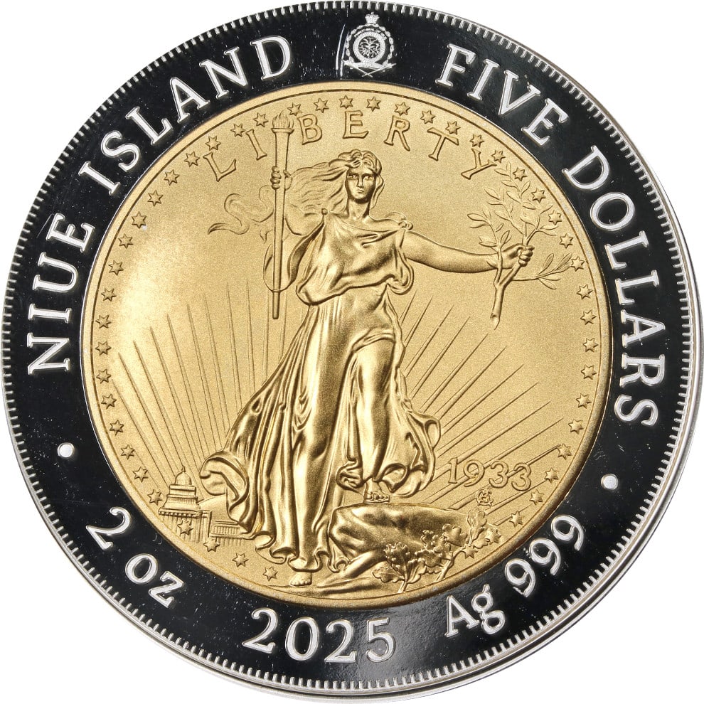 2025 Niue $5 2oz Silver Coin Greatest US Coins 1933 Saint-Gaudens OGP COA: 2025 Niue $5 2oz Silver Coin Greatest US Coins 1933 Saint-Gaudens OGP COA This original 2025 Niue 2oz Silver $5 coin showcases exceptional eye appeal, featuring impressive luster and a strong strike. 