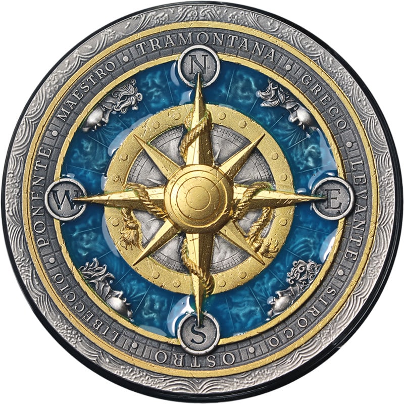 2026 Niue 2 oz Silver Compass Rose $5 Coin OGP COA: 2026 Niue 2 oz Silver Compass Rose $5 Coin OGP COA This is an original 2026 Niue $5 Compass Rose coin, struck from 2 ounces of .999 fine silver. The coin is in uncirculated mint state condition, offer