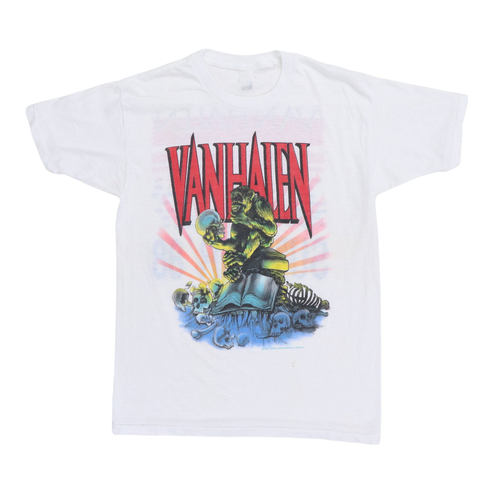 Vintage 1988 Van Halen Tour Poly Cotton White T Shirt With Graphics: Vintage 1988 Van Halen Tour Poly Cotton White T Shirt With Graphics This is an original vintage 1988 Van Halen Summer Tour shirt featuring front and back graphics. The shirt is made from a 50/50 poly/