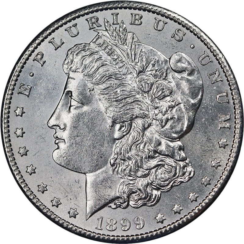 1899 S Morgan Silver Dollar Uncirculated Choice BU: 1899 S Morgan Silver Dollar Uncirculated Choice BU 1899-S Morgan Silver Dollar in Choice BU condition. The coin is uncirculated and described as having great eye appeal, fantastic luster, a strong str