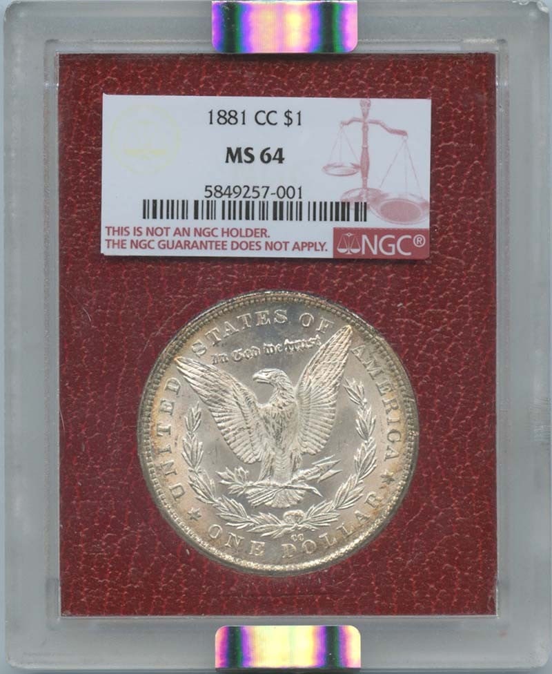 NGC MS64 1881 Carson City Morgan Silver Dollar: NGC MS64 1881 Carson City Morgan Silver Dollar This 1881-CC Morgan Dollar is graded MS64 by NGC and remains uncirculated. Minted at the Carson City Mint, it is encased in a Paramount holder and presen