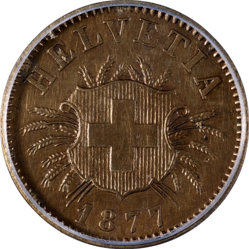1877-B Switzerland 5 Rappen KM#5 ICG MS60 Details: 1877-B Switzerland 5 Rappen KM#5 ICG MS60 Details 1877-B Switzerland Five Rappen coin certified by ICG as MS60 Details and noted as cleaned. Pre-owned condition. Specifications Country of Origin: Swit