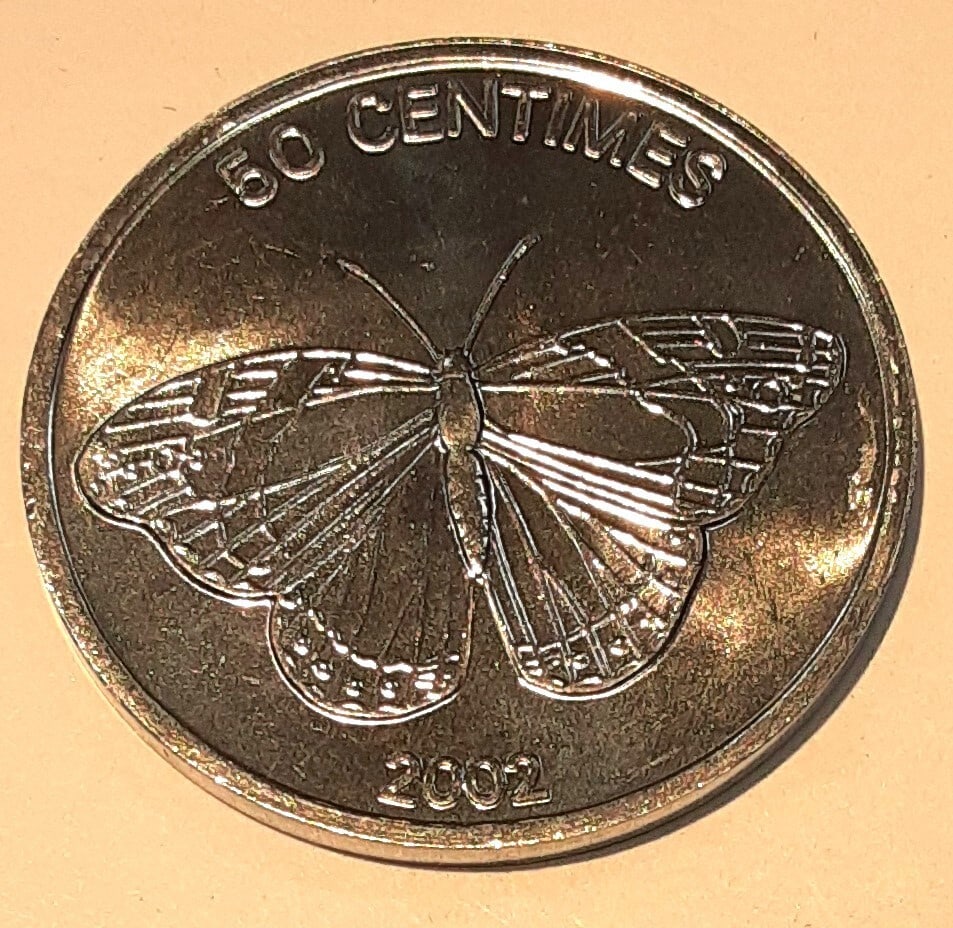 Roll of 30 Aluminum 2002 Congo 50 Centimes Butterfly Coins Uncirculated (1 of 3)