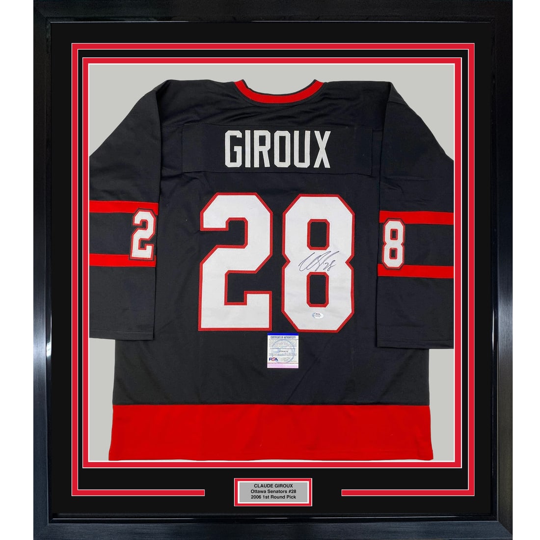 Framed Signed Claude Giroux Ottawa Senators Jersey PSA/DNA COA: Framed Signed Claude Giroux Ottawa Senators Jersey PSA/DNA COA Celebrate your love for hockey with this professionally framed and autographed Claude Giroux Ottawa Senators black jersey. This unique pi