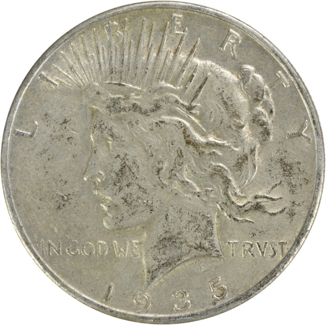 1935 S United States Peace Dollar Silver $1 EF Uncertified: 1935 S United States Peace Dollar Silver $1 EF Uncertified 1935-S Peace Silver Dollar in EF grade. This circulated, uncertified U.S. coin is composed of silver and is offered as a pre-owned piece. Spe