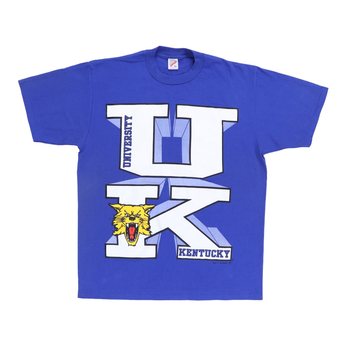 Vintage 1993 Kentucky Wildcats Blue Cotton University T Shirt: Vintage 1993 Kentucky Wildcats Blue Cotton University T Shirt This is an original vintage 1993 University of Kentucky Wildcats shirt featuring front and back graphics. The shirt is made from 100% cott