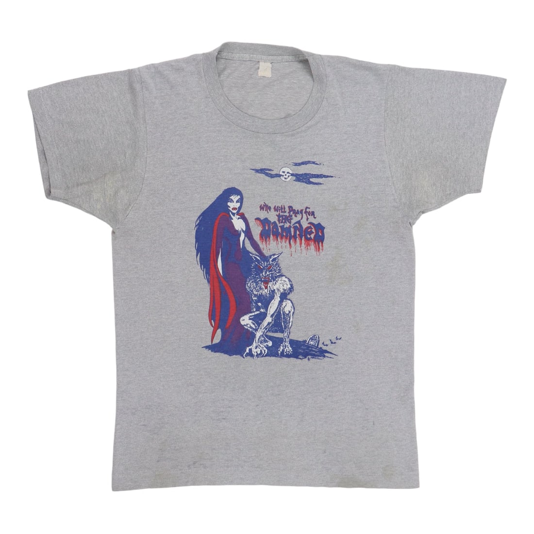 Vintage 1980s The Damned Who Will Pray For The Damned Band T-Shirt Gray: Vintage 1980s The Damned Who Will Pray For The Damned Band T-Shirt Gray This is an original vintage 1980s "The Damned Who Will Pray For The Damned" shirt featuring front and back graphics. Made from a