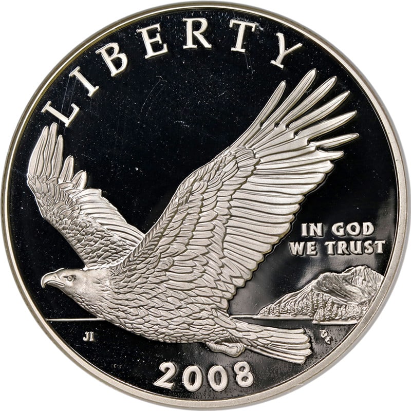 NGC PF70 Ultra Cameo 2008 P Bald Eagle Silver Dollar: NGC PF70 Ultra Cameo 2008 P Bald Eagle Silver Dollar Original 2008-P Bald Eagle Commemorative Silver Dollar certified by NGC as PF70 Ultra Cameo. This pre-owned coin is uncirculated and features stron