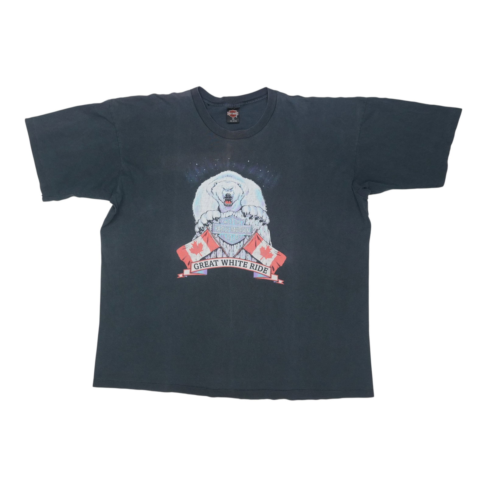Vintage 1997 Harley Davidson Black Cotton Shirt Size XXXL: Vintage 1997 Harley Davidson Black Cotton Shirt Size XXXL This original vintage 1997 Harley Davidson Canada shirt features authentic front and back graphics. Made from 100% cotton, the black shirt is 