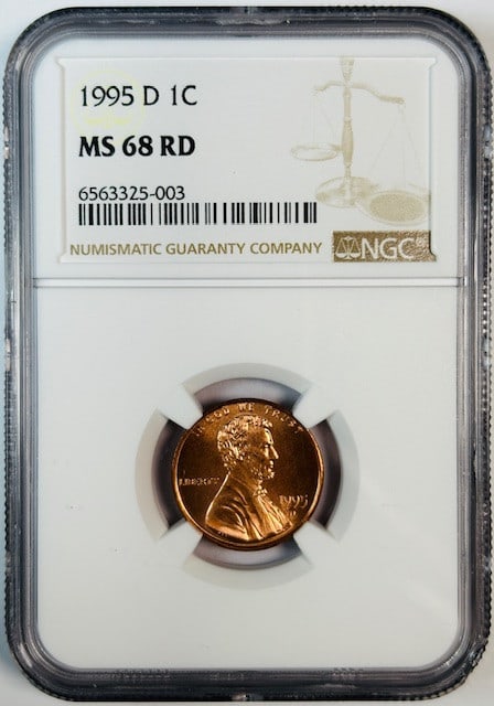 1995-D Lincoln cent NGC MS-68 RD: 1995-D Lincoln cent NGC MS-68 RD This 1995 D Lincoln Small Cent is graded MS-68 Red by NGC, indicating a high-quality, well-preserved coin. Struck in copper at the Denver Mint, it represents a notable