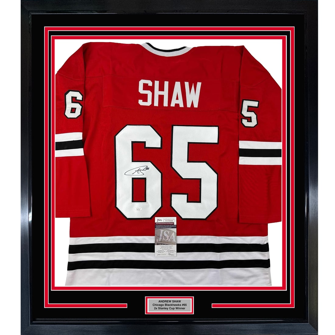 Andrew Shaw signed Chicago Blackhawks framed jersey JSA COA 35x39 (1 of 2)