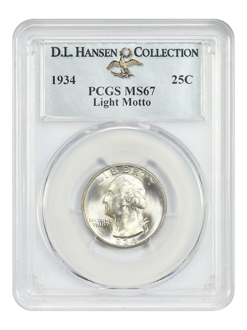 Washington Quarter 1934 25C Light Motto PCGS MS67 ex D.L. Hansen (1 of 4)