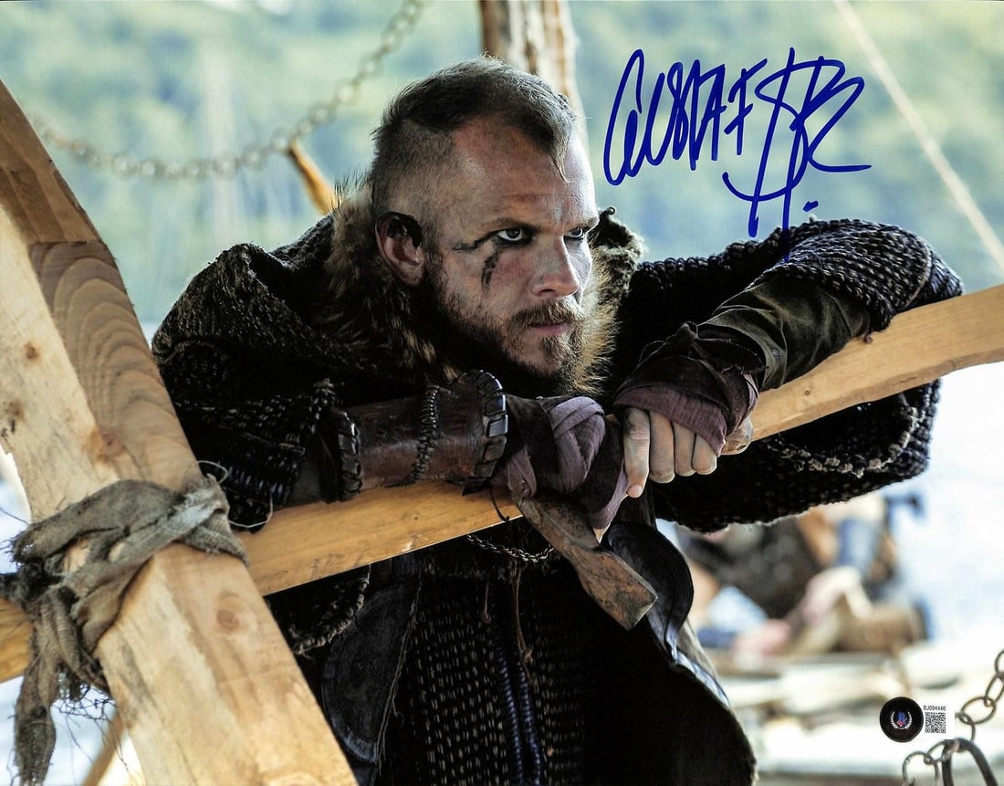 Beckett authenticated Gustaf Skarsgard Vikings 11x14 signed photo: Beckett authenticated Gustaf Skarsgard Vikings 11x14 signed photo This 11x14 photograph features Gustaf Skarsgard as Floki from the acclaimed television series Vikings. The photo is personally hand-si
