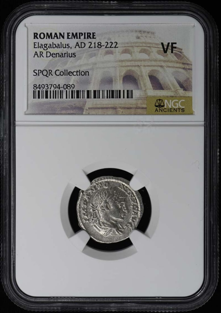 Roman Empire AR Denarius Elagabalus AD 218-222 NGC VF20: Roman Empire AR Denarius Elagabalus AD 218-222 NGC VF20 Roman Empire AR denarius of Elagabalus, dated AD 218-222. This pre-owned coin is certified and graded VF20 by NGC. Specifications Ruler: Elagaba