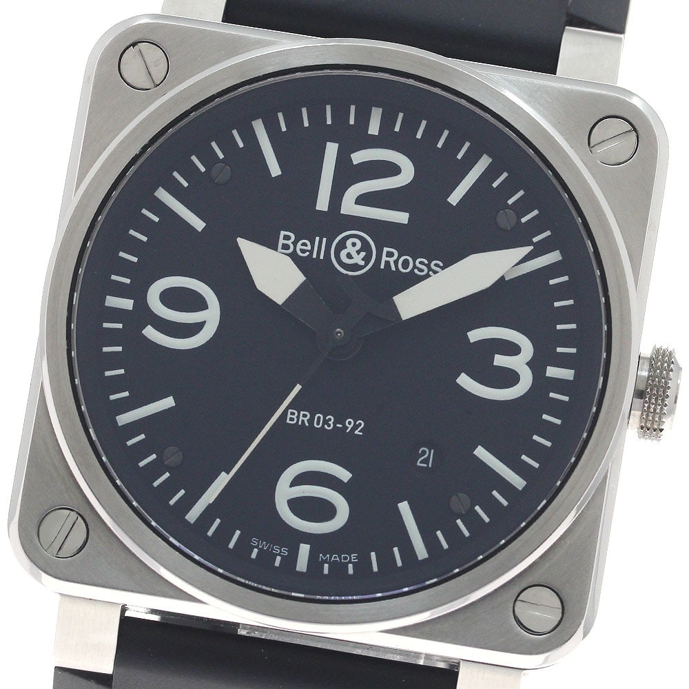 Bell&Ross Aviation BR03-92 mens automatic date wristwatch: Bell&Ross Aviation BR03-92 mens automatic date wristwatch Pre-owned Bell & Ross BR03-92 Aviation men's wristwatch with automatic movement and date display. This Swiss-made watch features a black dial,