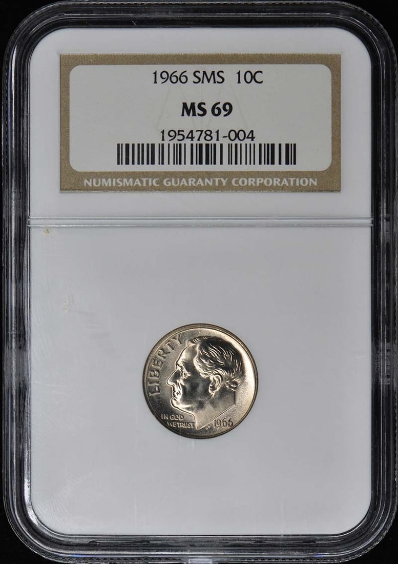 1966 NGC MS69 Roosevelt Dime High Quality Coin: 1966 NGC MS69 Roosevelt Dime High Quality Coin This 1966 SMS Roosevelt Dime is certified by NGC, featuring a remarkable grade of MS69, indicating its exceptional quality. The dime, which is a part of 