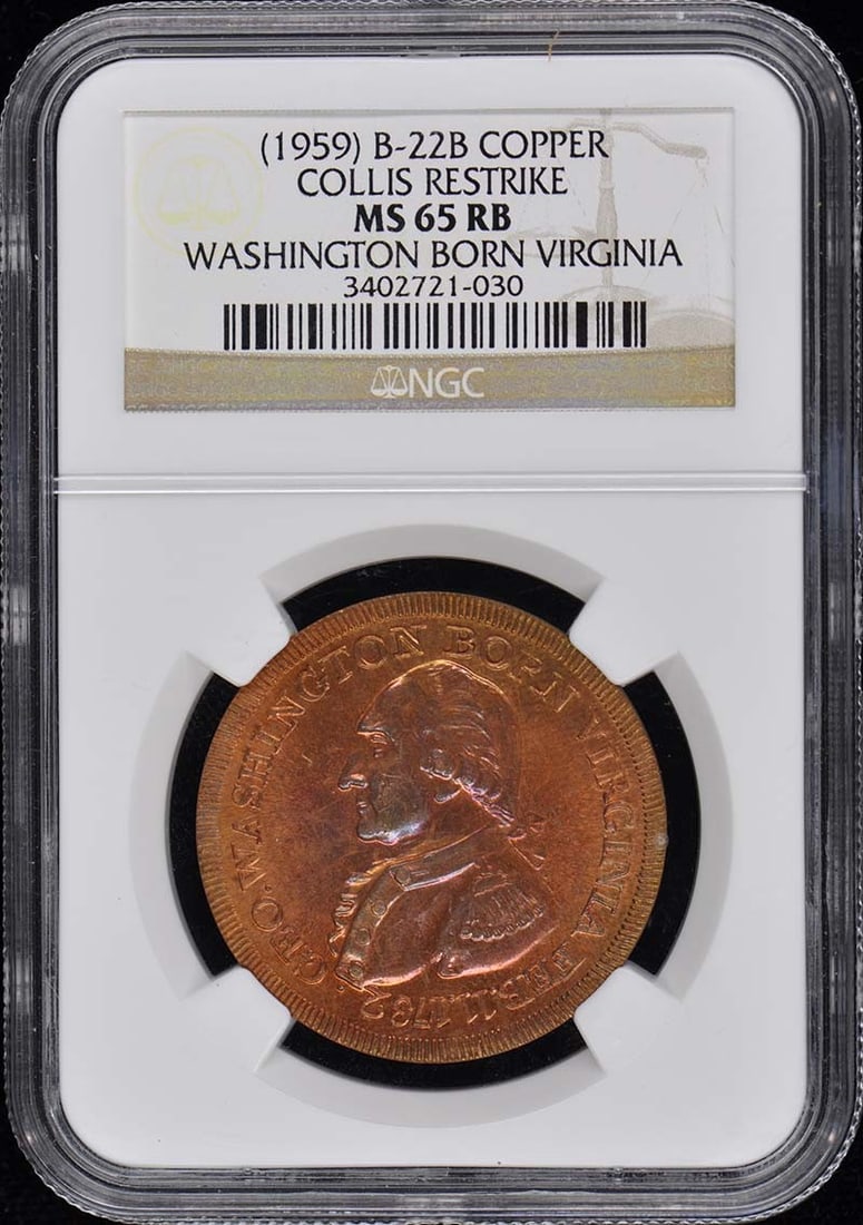 NGC MS65RB Copper Collis B-22B 1959 Restrike Coin (1 of 2)