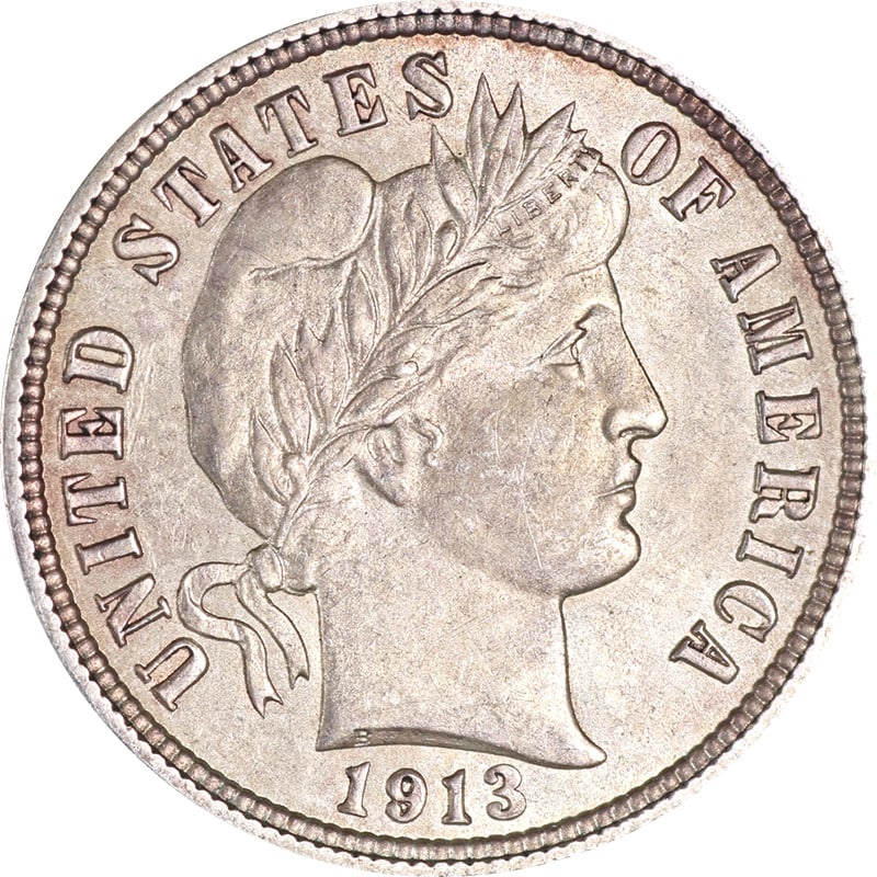 1913 Philadelphia Barber Dime Silver Uncertified Coin: 1913 Philadelphia Barber Dime Silver Uncertified Coin A 1913-P Barber Dime from the United States, composed of silver and struck at the Philadelphia mint. The coin is circulated, uncertified, and offe