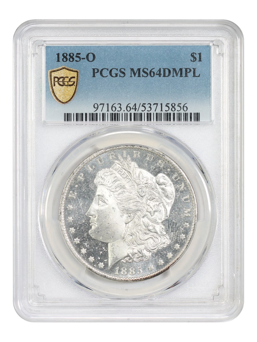 PCGS MS64DMPL 1885 O Morgan Silver Dollar $1: PCGS MS64DMPL 1885 O Morgan Silver Dollar $1 1885-O Morgan Dollar certified by PCGS as MS64DMPL. This pre-owned coin is listed as uncirculated and was struck in New Orleans. Specifications Denominatio