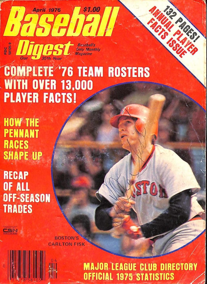 Beckett Authenticated 1976 Baseball Digest Carlton Fisk Signed Magazine (1 of 1)