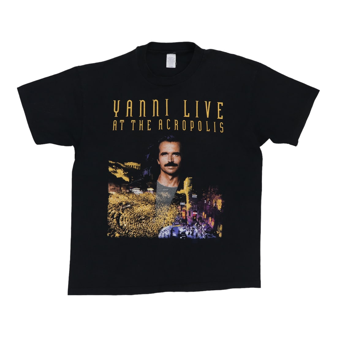 Vintage 1995 Yanni Acropolis Concert Tour Black Cotton T Shirt XL: Vintage 1995 Yanni Acropolis Concert Tour Black Cotton T Shirt XL This is an original vintage 1995 Yanni Live At The Acropolis Tour shirt featuring graphics on both the front and back. Made from 100% 