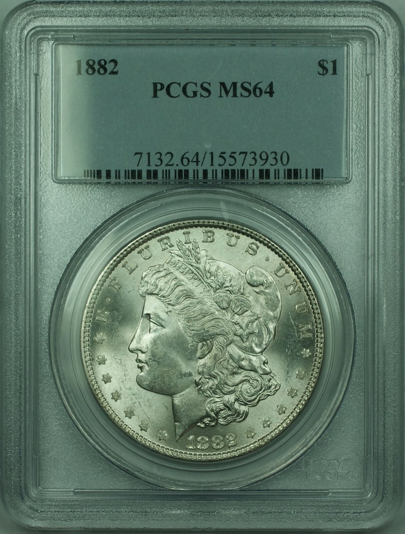 PCGS MS64 1882 Morgan Dollar Philadelphia Silver: PCGS MS64 1882 Morgan Dollar Philadelphia Silver This is an 1882 Morgan Silver Dollar graded MS-64 by PCGS. The coin is uncirculated and was minted in Philadelphia. It features a silver composition wi