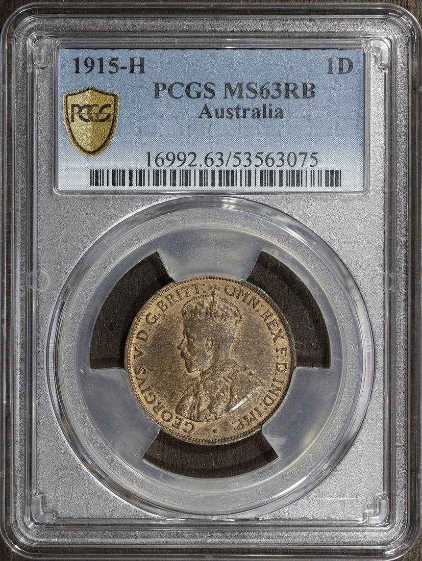 PCGS MS63RB 1915-H Australia Bronze Half Penny: PCGS MS63RB 1915-H Australia Bronze Half Penny This is a 1915-H Australia Half Penny, a key date coin that is highly sought after by collectors. Graded MS63RB by PCGS, this uncirculated pre-decimal co